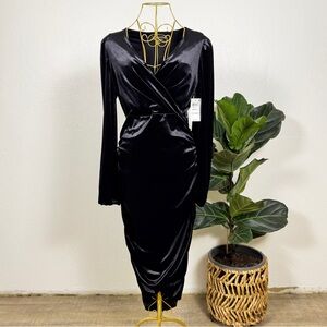 INC International Concepts Elegant Black Velvet Long Sleeve Dress